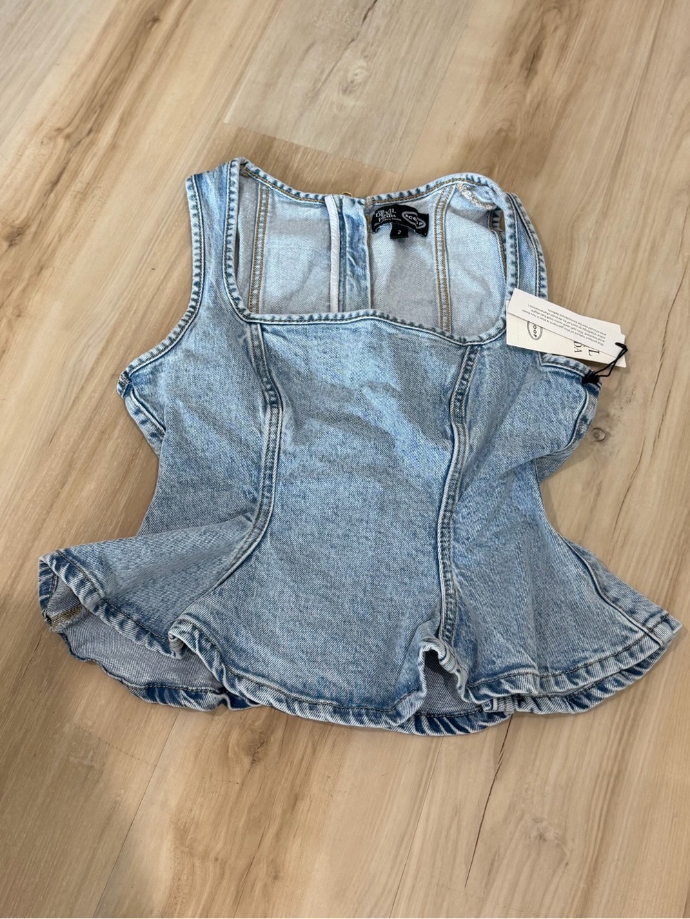 Denim Peplum Tank Top - Light Blue